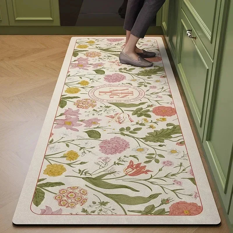 Carpet for Kitchen Floor Mat Pvc Leather Waterproof Non-slip Long Rug Oil-proof Foot Mats Pink Flower Home Decoration Rugs