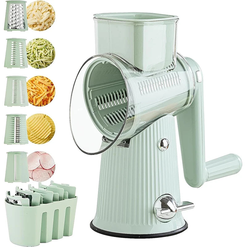 5-in-1 Rotary Cheese Grater Vegetable Cutter with Suction Base