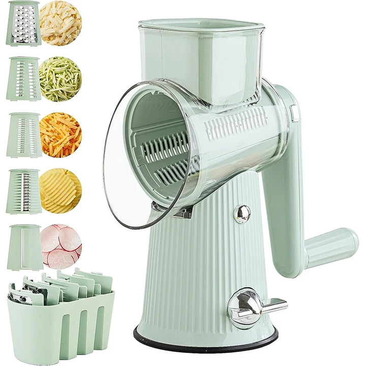5-in-1 Rotary Cheese Grater Vegetable Cutter with Suction Base