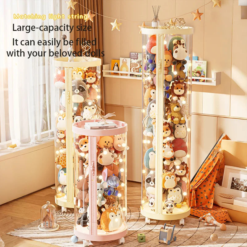 Transparent Doll Storage Box Plush Toy Organization Toy Storage Tube DIY Zipper Bins Kid Christmas Gift Children's Toy Organizer