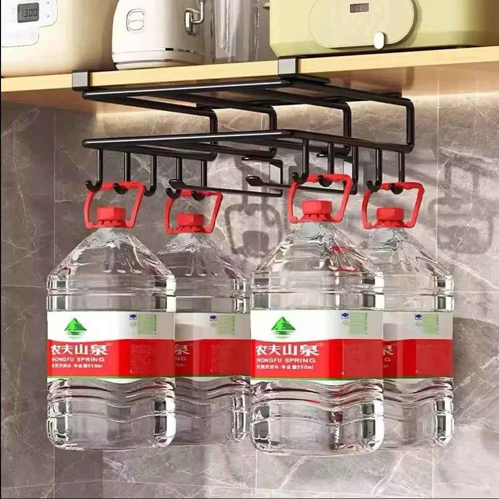 Under Cabinet Kitchen Hanging Organizer Rack with Hooks - Paper Towel, Cutting Board & Pot Lid Holder - Hom Haven