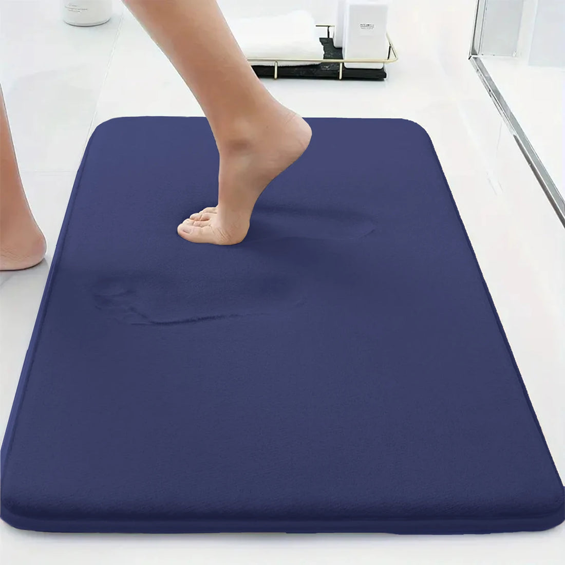 Solid Color Thick Sponge Bathroom Floor Mat - Absorbent Non-Slip Flannel Shower & Door Mat
