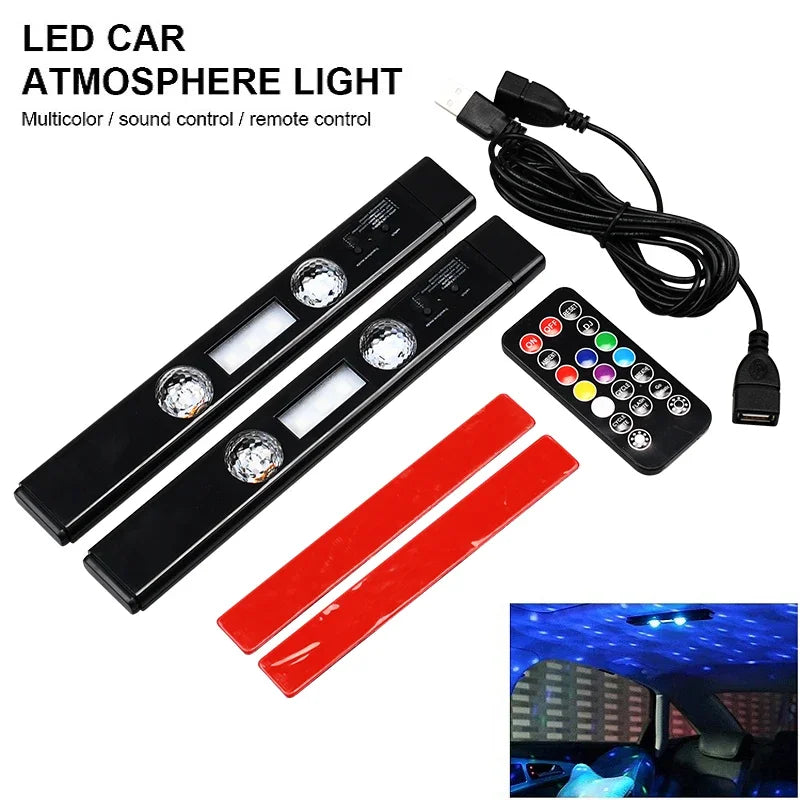 2-in-1 LED Car Starry Sky RGB Ambient Roof Light with Remote