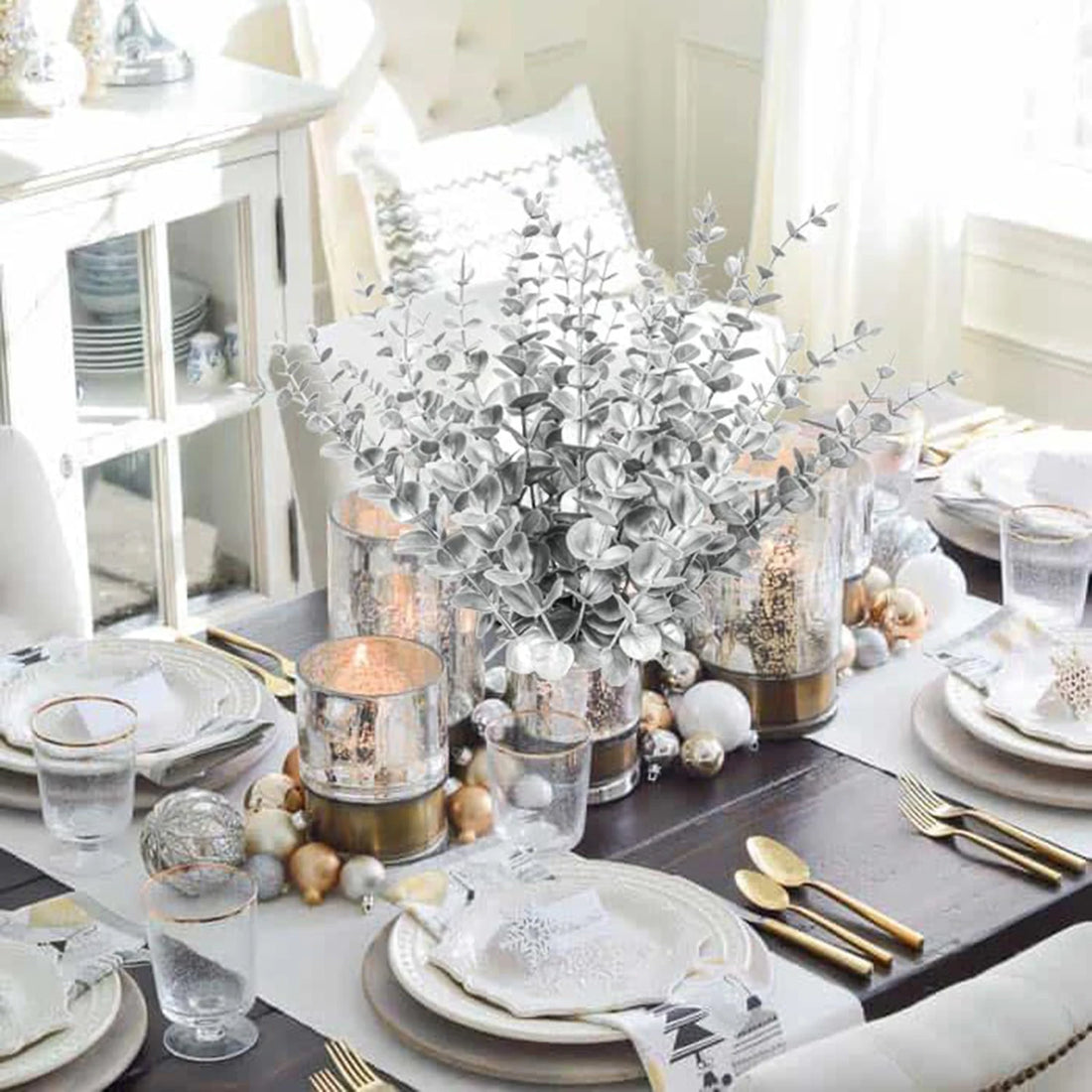 10/50pcs Artificial Plants Eucalyptus Leaves Fake Plants Vase Table Party Wedding Bridal Bouquet Home Decorations Outdoor Garden