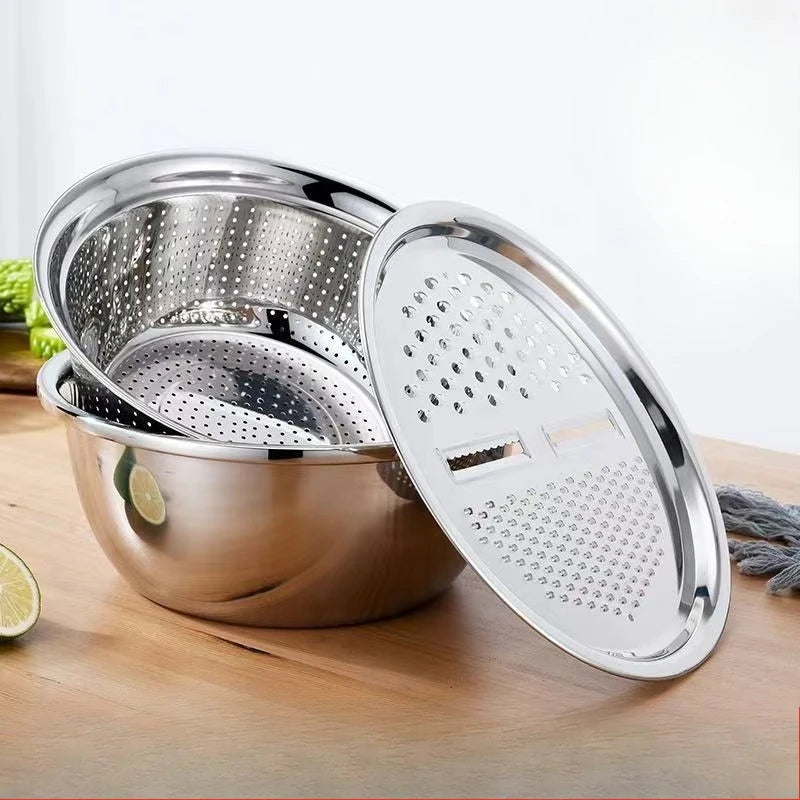 3 PCs Stainless Steel Vegetable Slicer Set with Drain Basket