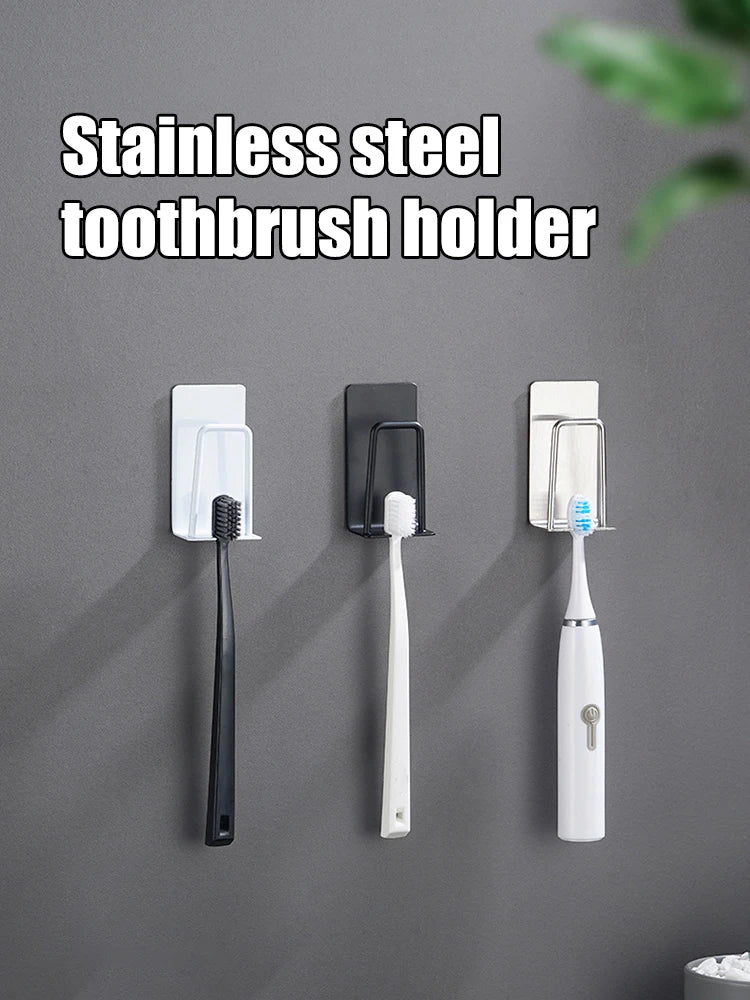 304 Stainless Steel Wall-Mounted Toothbrush Holder - No-Drill Bathroom Dental Cup & Storage Rack