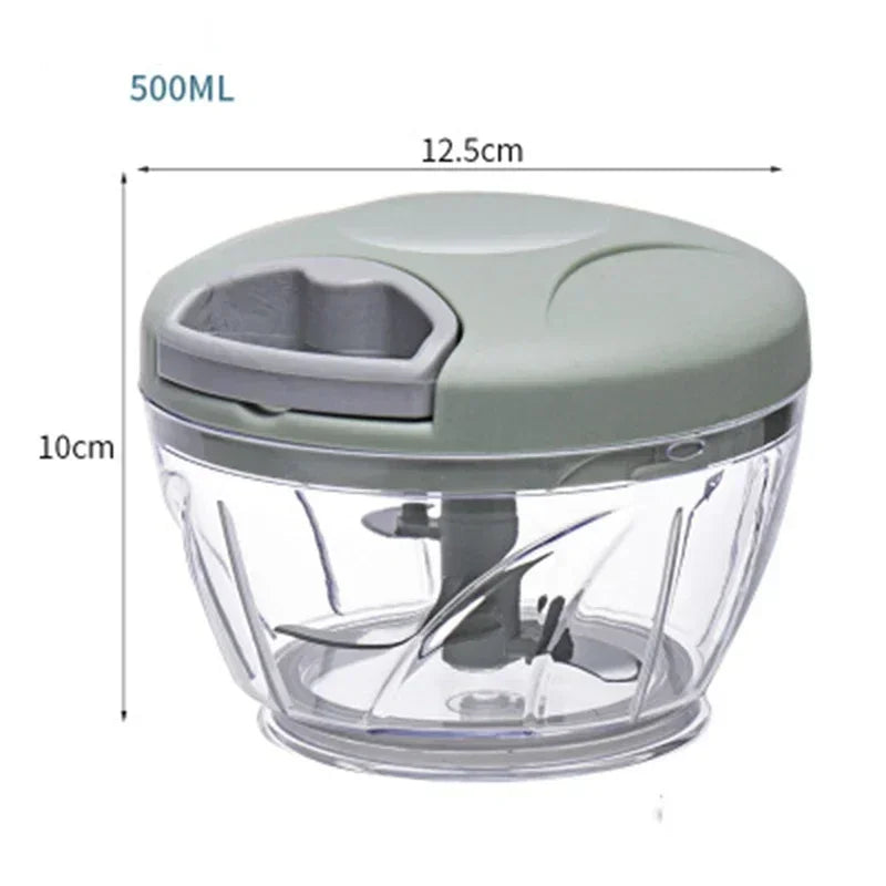 Manual Garlic Chopper & Vegetable Cutter - 500/900ml Rotating Slicer, Crusher & Meat Grinder