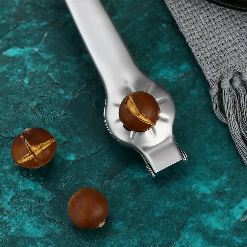 2-in-1 Stainless Steel Chestnut Opener & Bottle Opener - Kitchen Nut Cracker with Cutter Sheath