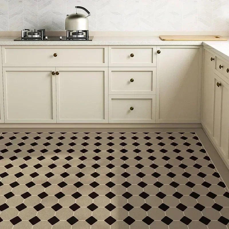 Kitchen Carpet Anti-fouling Oil-proof Grid Floor Mat Scrubbable Waterproof PVC Leather Balcony Bathroom Non-slip Rug Ковер 러그
