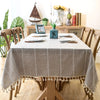 Cotton Linen Stripe Tassel Tablecloth Stain Resistant Dust-Proof Table Cover for Kitchen Dinning Tabletop Decoration Rectangular