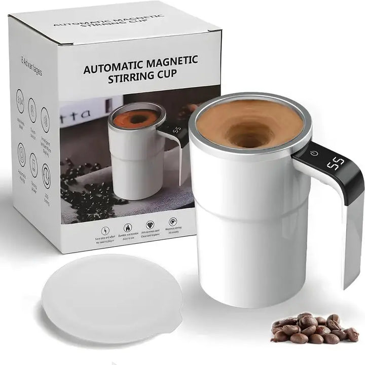 Rechargeable Magnetic Self-Stirring Coffee Mug with LCD Thermometer