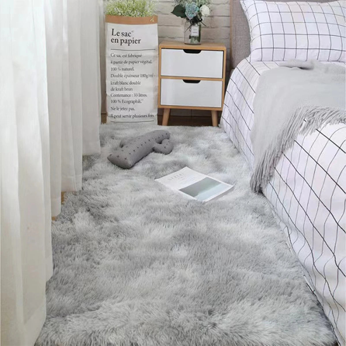 Soft Fluffy Tie-Dyed Shaggy Area Rug - Non-Slip Fuzzy Plush Bedside & Living Room Carpet