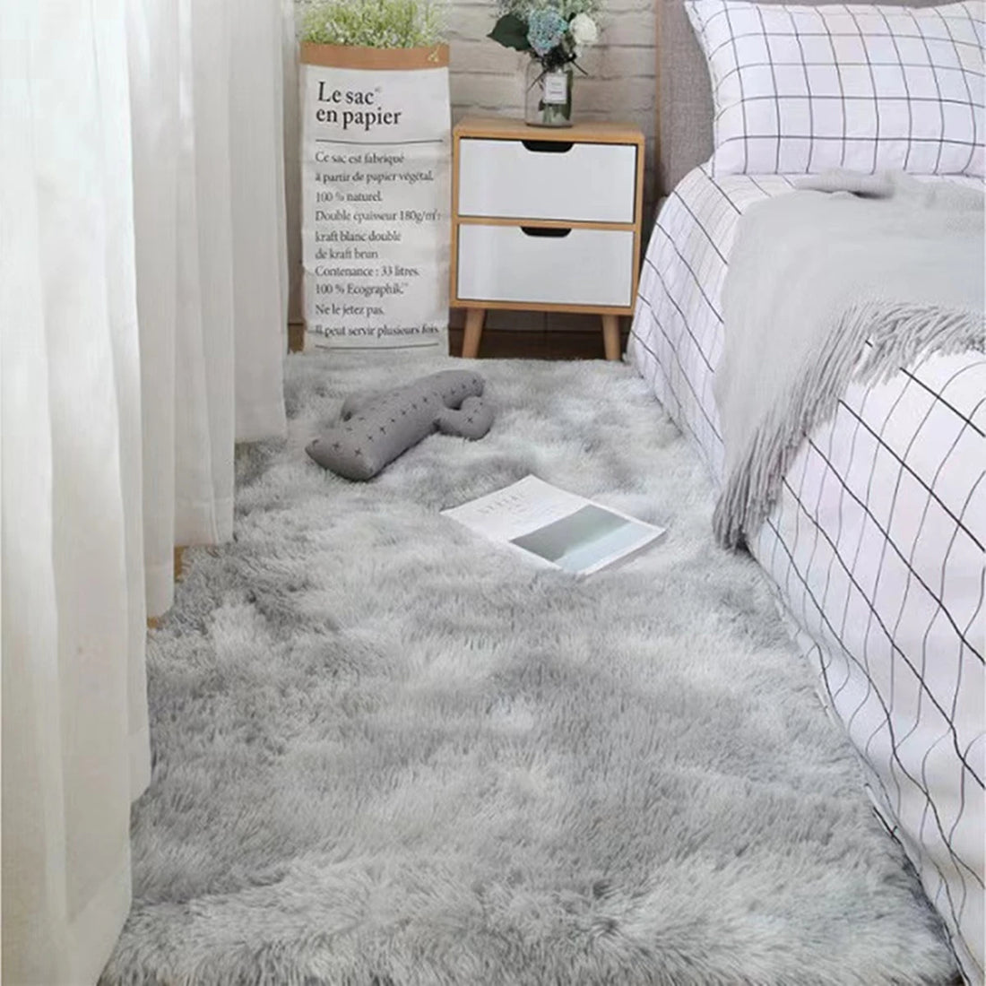 Soft Fluffy Tie-Dyed Shaggy Area Rug - Non-Slip Fuzzy Plush Bedside & Living Room Carpet