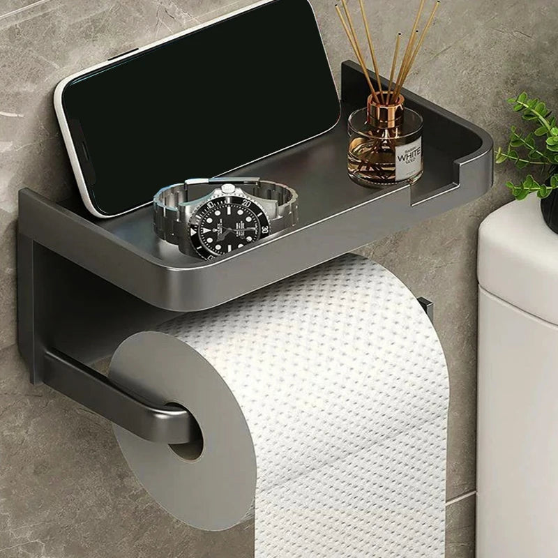 Toilet Paper Holder & Storage Rack - Plastic Wall-Mounted Kitchen Towel, Seasoning & Phone Holder