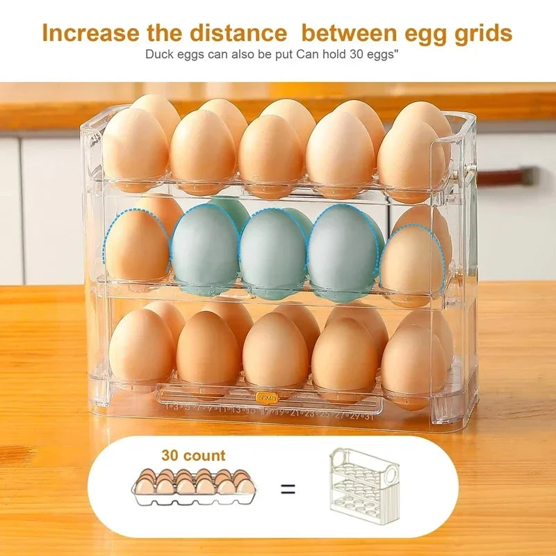 Multi-Layer Refrigerator Egg Tray Organizer with Auto Open Close Lid