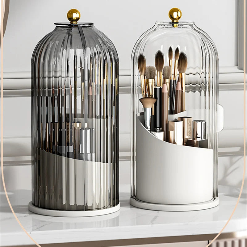 360° Rotating Makeup Brush & Cosmetic Organizer with Lid