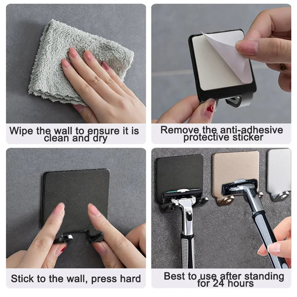 Punch-Free Stainless Steel Razor Holder - Wall Mount Shaver Shelf & Bathroom Storage Hook
