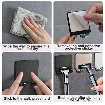 Punch-Free Stainless Steel Razor Holder - Wall Mount Shaver Shelf & Bathroom Storage Hook - Hom Haven