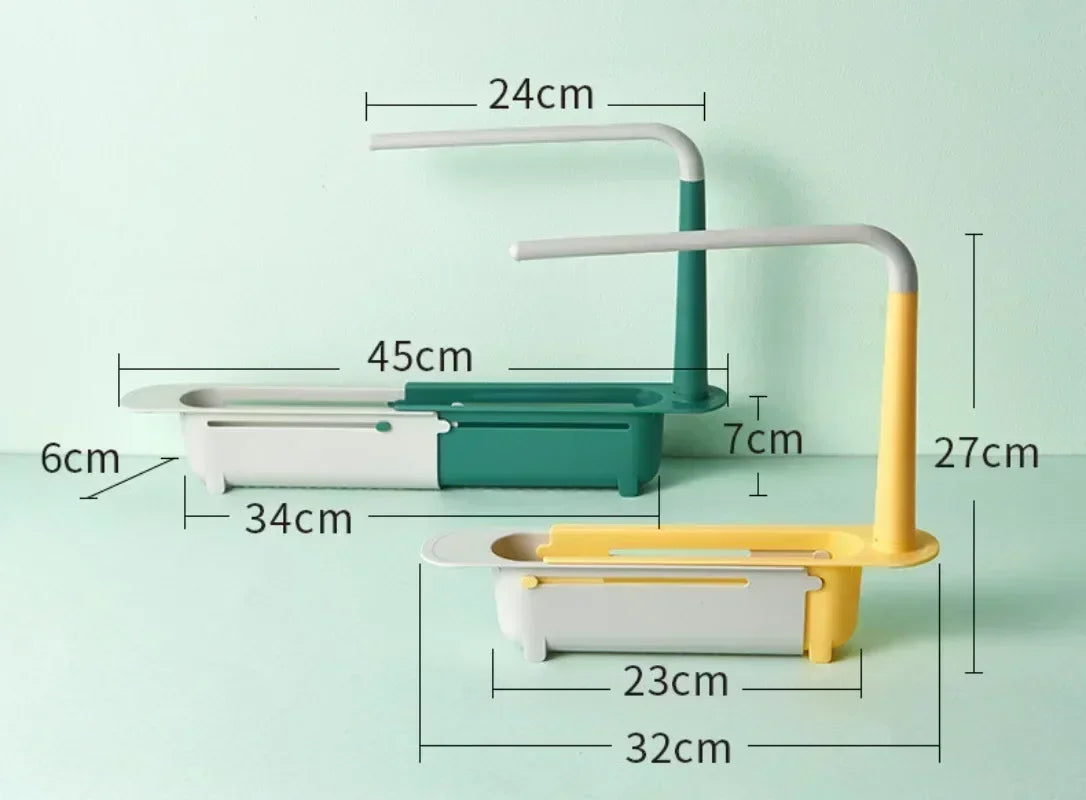 Telescopic Sink Drain Rack Adjustable Soap & Sponge Organizer