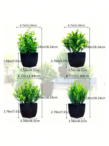Mini Artificial Eucalyptus Potted Plant - Fake Plant in Black Pot for Indoor Home, Office & Bathroom Decor - Hom Haven
