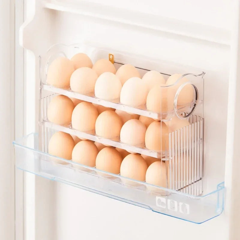 Multi-Layer Refrigerator Egg Tray Organizer with Auto Open Close Lid