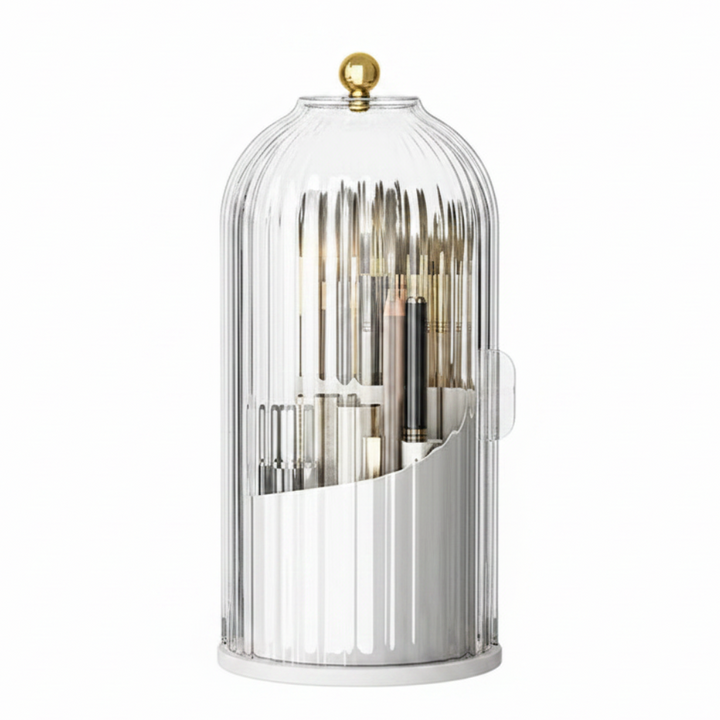360° Rotating Makeup Brush & Cosmetic Organizer with Lid