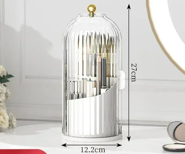 360° Rotating Makeup Brush & Cosmetic Organizer with Lid
