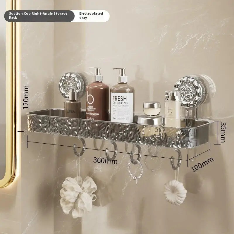 Suction Cup Bathroom Organizer Rack Wall Mounted Draining Storage Shelf
