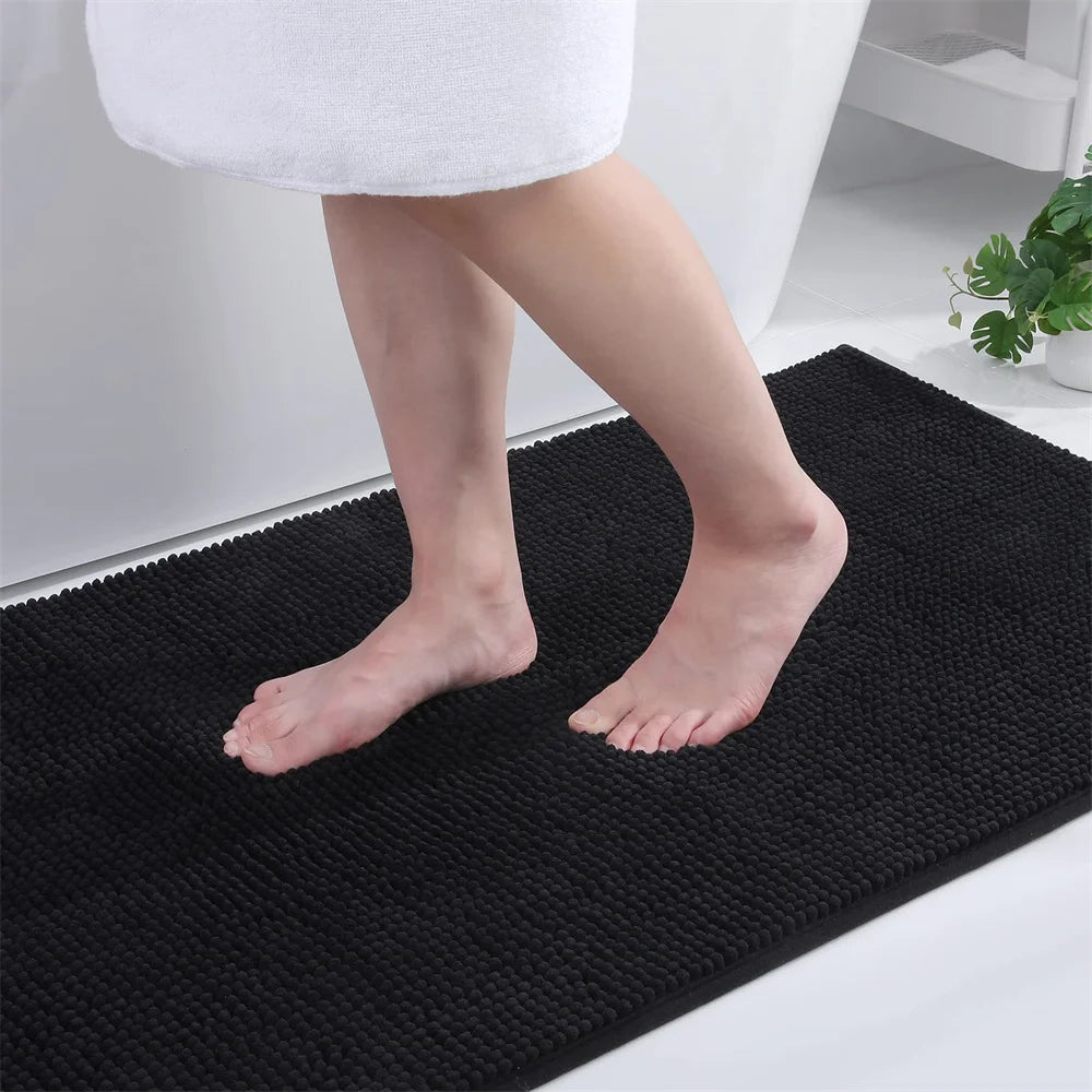 Olanly Chenille Bathroom Rug Non-Slip Bath Mat Soft Shower Bathroom Mat Floor Tub Fluffy Shag Bath Foot Rugs Microfiber Carpet