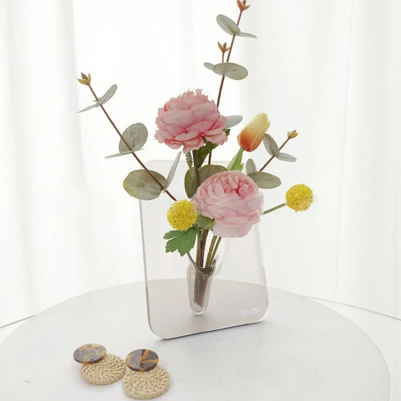 Instagram-Style Photo Frame Vase - Transparent Acrylic Hydroponic Flower Arrangement for Entryway & Living Room