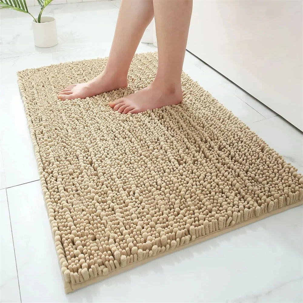 Olanly Chenille Bathroom Rug Non-Slip Bath Mat Soft Shower Bathroom Mat Floor Tub Fluffy Shag Bath Foot Rugs Microfiber Carpet