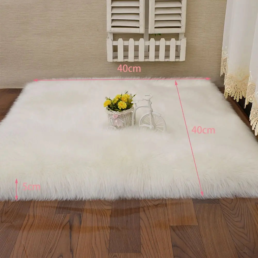 Plush Soft Imitation Sheepskin Bedroom Carpet - Long Hair Bedside Mat & Sofa Cushion Rug