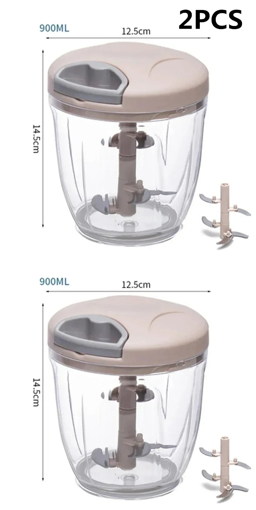 Manual Garlic Chopper & Vegetable Cutter - 500/900ml Rotating Slicer, Crusher & Meat Grinder