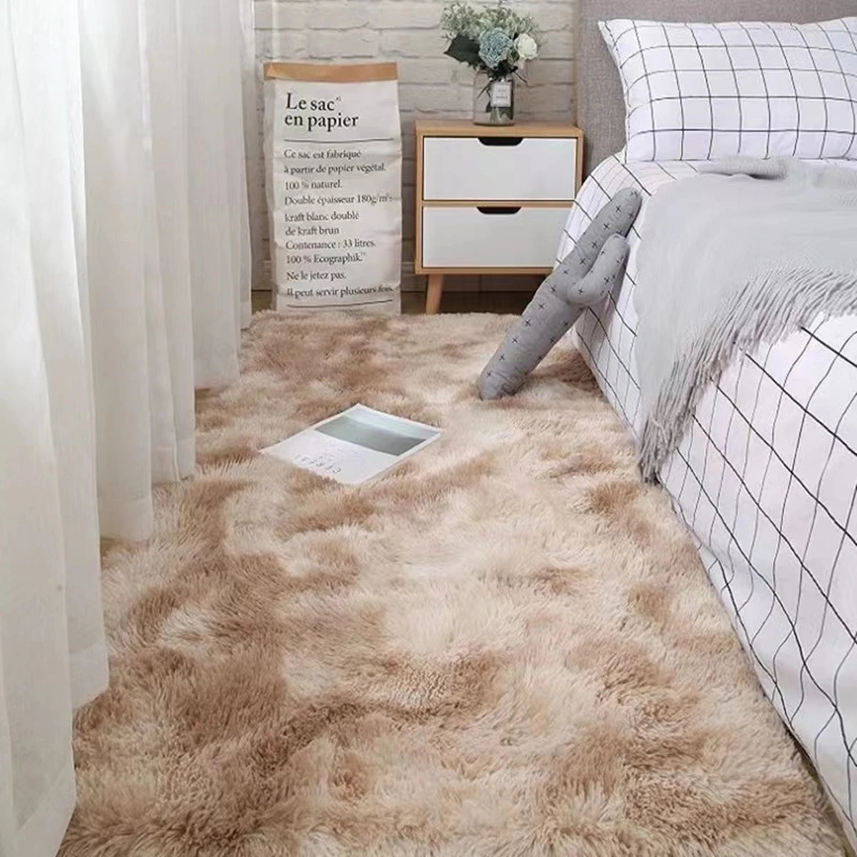 Soft Fluffy Tie-Dyed Shaggy Area Rug - Non-Slip Fuzzy Plush Bedside & Living Room Carpet