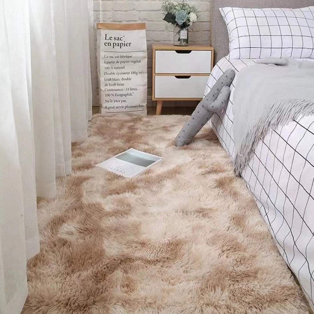 Soft Fluffy Tie-Dyed Shaggy Area Rug - Non-Slip Fuzzy Plush Bedside & Living Room Carpet