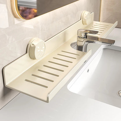 Suction Cup Wall-Mounted Bathroom Shelf - No-Drill Mirror Front Washbasin Storage Rack - Hom Haven