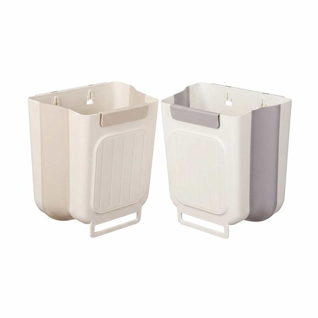 Foldable Hanging Kitchen Trash Can Space-Saving Cabinet Waste Bin