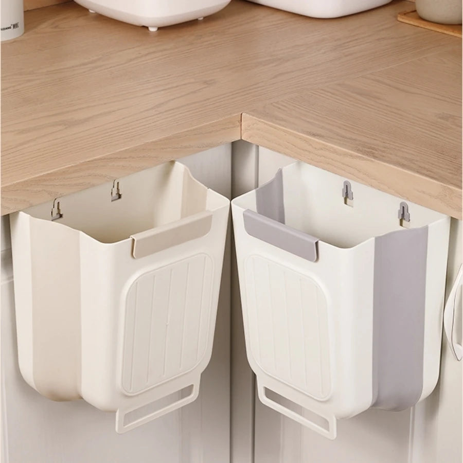 Foldable Hanging Kitchen Trash Can Space-Saving Cabinet Waste Bin