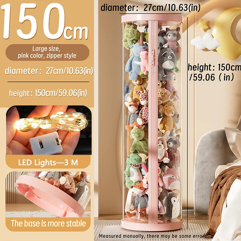 Transparent Doll Storage Box Plush Toy Organization Toy Storage Tube DIY Zipper Bins Kid Christmas Gift Children's Toy Organizer