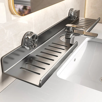 Suction Cup Wall-Mounted Bathroom Shelf - No-Drill Mirror Front Washbasin Storage Rack - Hom Haven