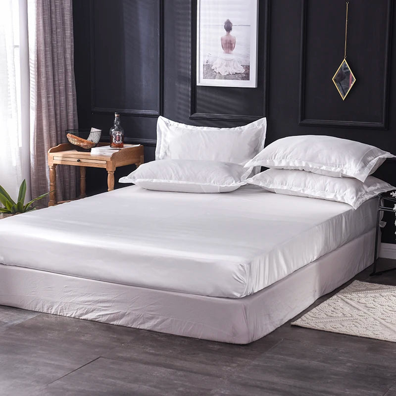 Satin Bedsheet Mattress Cover Faux Silk Flat Sheet Pillowcase Sets Bedspread Bedding Full Queen King Size for Bedroom Home Decor