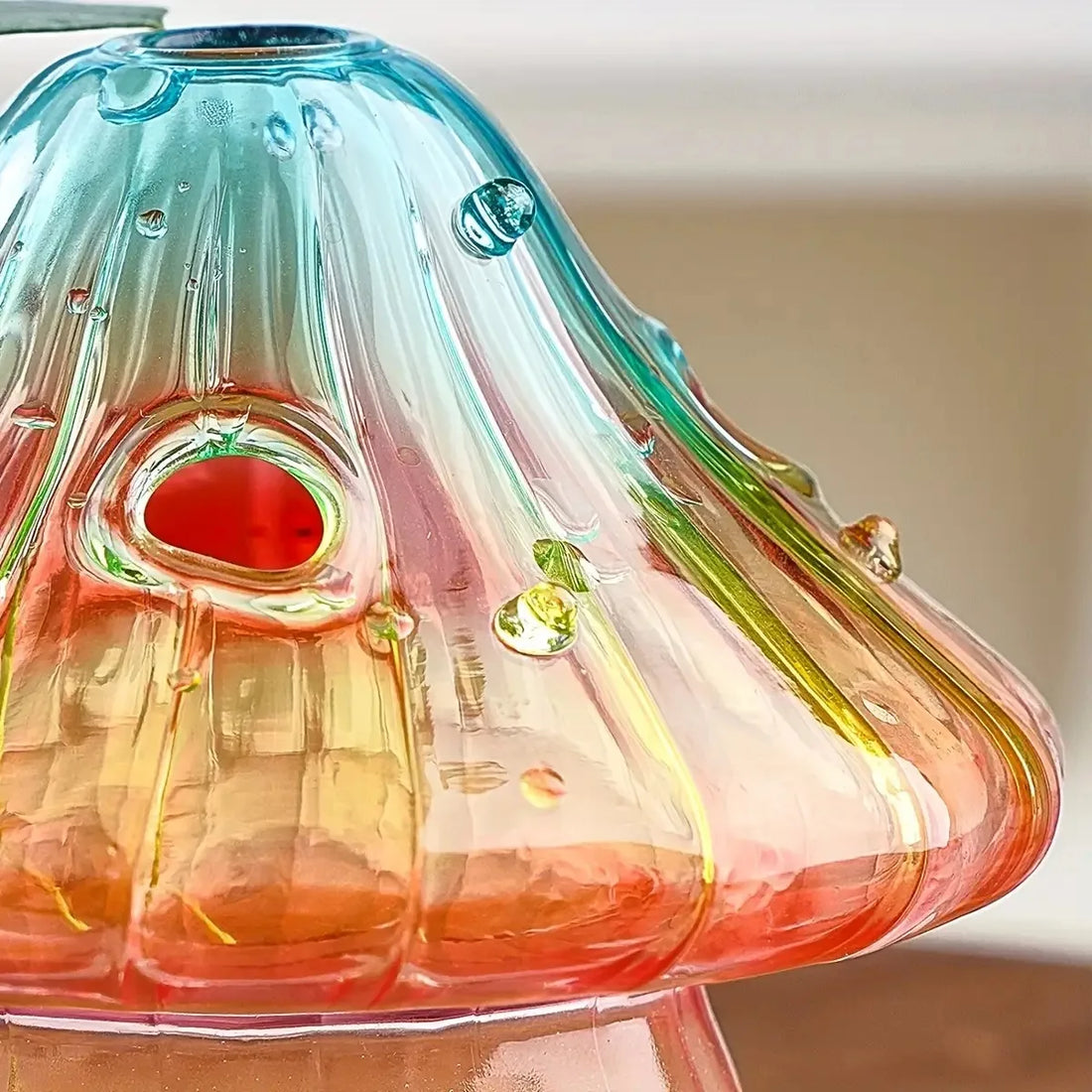 Boho Glass Mushroom Vase - Handcrafted Hydroponic Cylinder Planter for Living Room, Dining Room & Coffee Shop