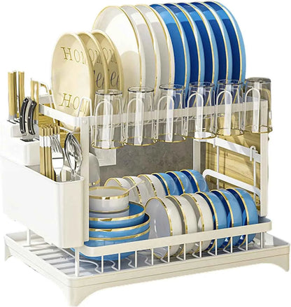 2-Tier Kitchen Dish Drying Rack with Drip Tray - Countertop Metal Dish Drainer - Hom Haven