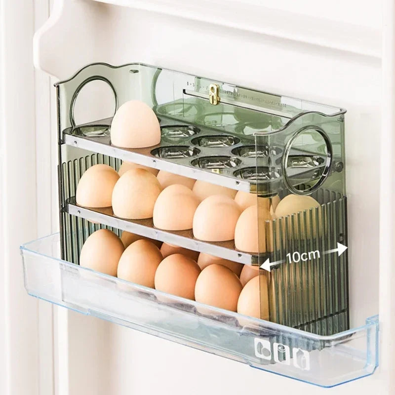 Multi-Layer Refrigerator Egg Tray Organizer with Auto Open Close Lid