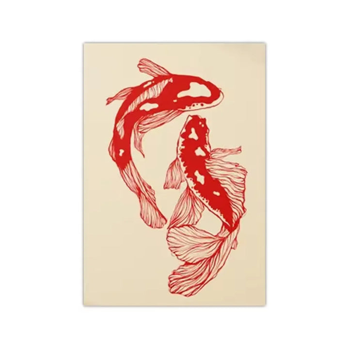 Vintage Red Koi Canvas Wall Art Poster - Unframed Animal Print for Living Room & Office Decoration