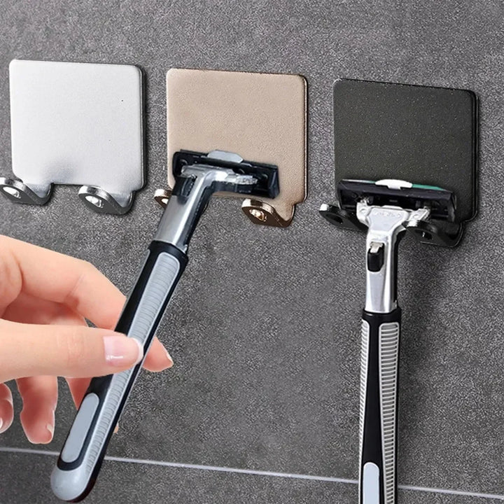 Punch-Free Stainless Steel Razor Holder - Wall Mount Shaver Shelf & Bathroom Storage Hook