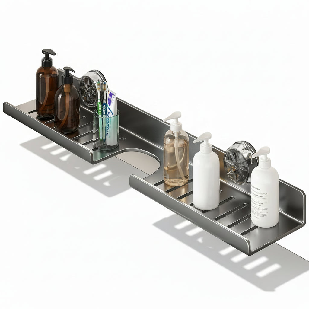 Suction Cup Wall-Mounted Bathroom Shelf - No-Drill Mirror Front Washbasin Storage Rack - Hom Haven