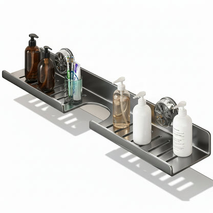 Suction Cup Wall-Mounted Bathroom Shelf - No-Drill Mirror Front Washbasin Storage Rack - Hom Haven