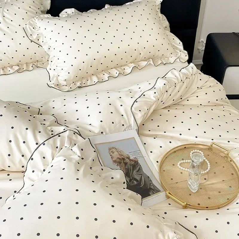 Sweet Rayon Silk Bow Printed Bedding Set Fashion Skin-Friendly Comforter Cover Sets for Summer Single Double Bed Quilt Cover Kit