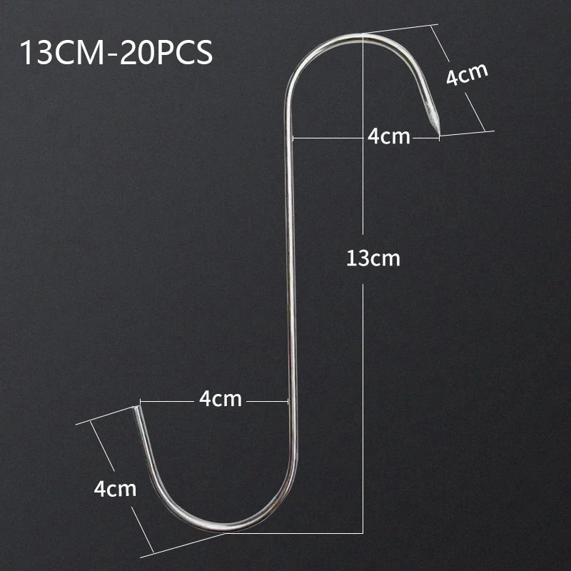 Stainless Steel S-Hook with Pointed Tip - Meat Hanger & Kitchen Storage Hook for Butcher Shop & Home